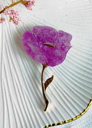Тренд велика брошка 💮 бузкова квітка 💮 мак, акрил акрилова мінімалізм булавка золота ножка рожева