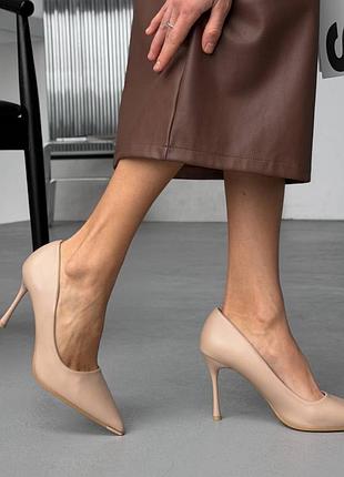 Накладний платіж ❤ матові туфлі човники лодочки на шпильці з металевим носиком