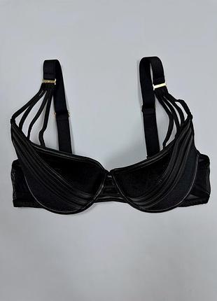 Черный велюровый бархатный бюстгальтер с кожаными вставками 34d (75d) honey birdette оригинал