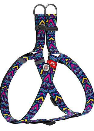 Шлея для собак waudog nylon з qr паспортом, малюнок "інді", пластиковий фастекс, ш 25 мм, дов 60-85 см