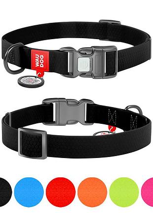 Нашийник для собак водостійкий waudog waterproof c qr паспортом, пластикова пряжка-фастекс, ш 15 мм, дов 25-35 см, чорний