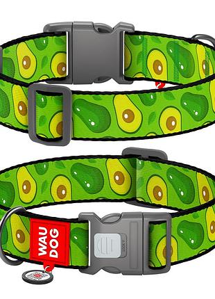 Ошейник для собак нейлоновый waudog nylon с qr паспортом, рисунок "авокадо", пластиковый фастекс, xxl, ш 35 мм, дл 46-70 см