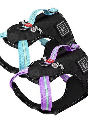 Шлея для собак безопасная waudog nylon с qr паспортом, металлическая пряжка-фастекс, l, ш 25 мм, а 55-85 см, в 65-85 см голубой