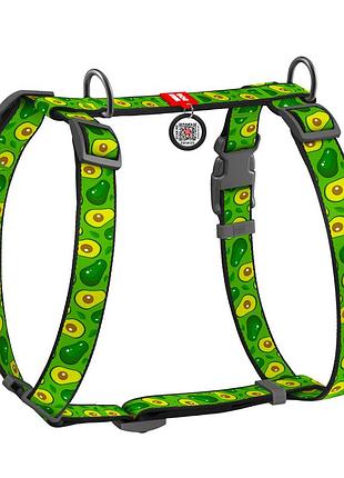 Шлея для собак анатомическая h-образная waudog nylon с qr паспортом, рисунок "авокадо", пластиковый фастекс, s, ш 15 мм, a 28-42, b