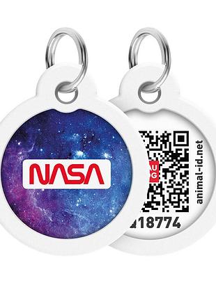 Адресник для собак і котів металевий waudog smart id з qr паспортом, малюнок "nasa21", коло, д 30 мм