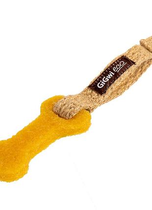 Игрушка для собак маленькая кость gigwi gum gum, эко-резина, джут, 9 см