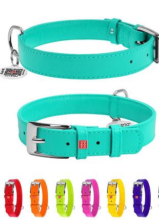 Ошейник для собак кожаный waudog glamour с qr паспортом, без украшений, m, ш 20 мм, дл 30-39 см ментоловый