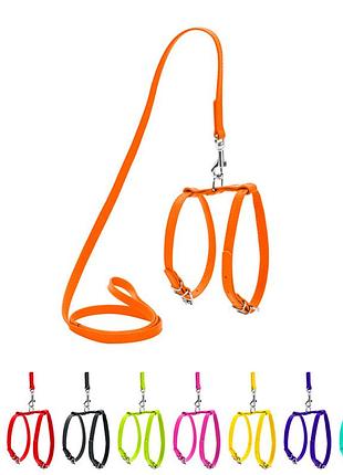 Шлея с поводком для собак кожаная waudog glamour с qr паспортом, ш 9 мм, а 20-30 см, в 30-40 см оранжевый
