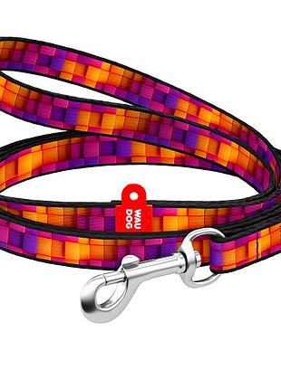 Повідець для котів та дрібних порід собак нейлоновий waudog nylon, малюнок "куби 3д", xs, ш 10 мм, дов 122 см