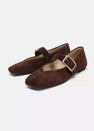 Балетки жіночі коричневі замшеві zara new