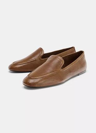 Шкіряні жіночі коричневі лофери zara new