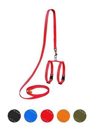 Шлея "dog extreme" из нейлона регулируемая с поводком для морских свинок, декор.крис (ширина 10мм, в:12-22см), красный