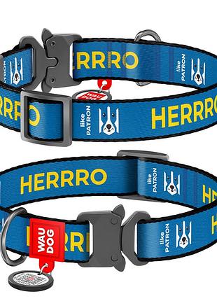 Ошейник для собак нейлоновый waudog nylon с qr паспортом, рисунок "патрон", металлический фастекс, l, ш 25 мм, дл 33-49 см