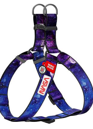 Шлея для собак waudog nylon з qr паспортом, малюнок "nasa21", пластиковий фастекс, xl, ш 35 мм, а=в 70-100 см