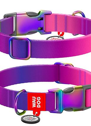 Ошейник для собак из нейлона waudog nylon recycled c qr паспортом, градиент, l, ш 25 мм, дл 33-49 см фиолетовый