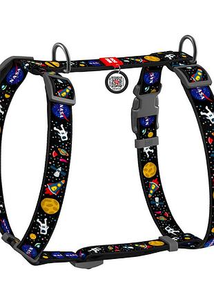 Шлея для собак анатомічна h-подібна waudog nylon з qr-паспортом, малюнок "nasa", пластиковий фастекс, l, ш 25 мм, а 52-88, в
