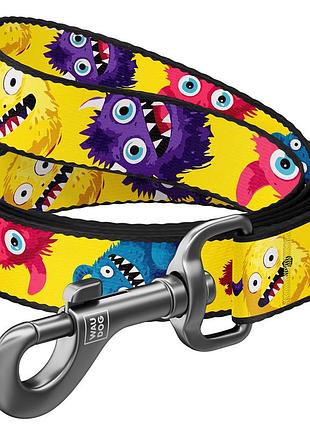 Повідець для собак нейлоновий waudog nylon, малюнок "мохнаті монстри", s, ш 15 мм, дов 300 см