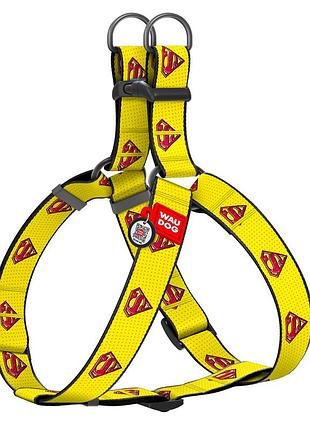 Шлея для собак waudog nylon с qr паспортом, рисунок "супермен 2", пластиковый фастекс, xl, ш 35 мм, а=в 70-100 см