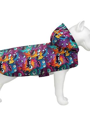 Дождевик-накидка с капюшоном для собак waudog clothes, рисунок "зубастые монстры", xs, а 26-29 см, b 32-41 см, с 21-26 см
