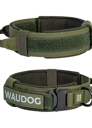 Нашийник з ручкою тактичний для собак waudog pro, металевий фастекс, l, ш 50 мм, дл 45-55, хакі