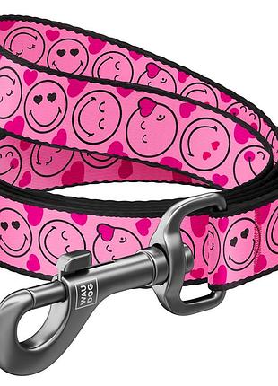 Поводок для собак нейлоновый waudog nylon, рисунок "смайлики на розовом", l-xxl, ш 25 мм, дл 122 см