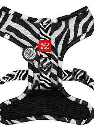 Шлея для собак дышащая waudog mesh с qr адресником, рисунок «зебра», l, а 42 см, в 57-77 см