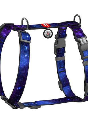 Шлея для собак анатомическая h-образная waudog nylon с qr паспортом, рисунок "nasa21", пластиковый фастекс, m, ш 20 мм, a 38-60 см, b