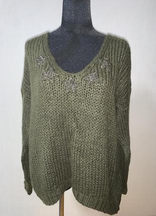 Італійський светр з камінням світшот джемпер светр велика в'язка 🌶