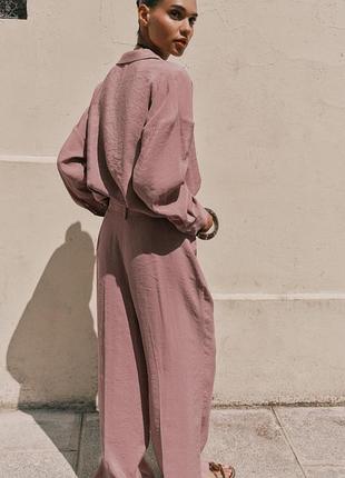 Zara брючний костюм штани та сорочка пудровий рожевий лавандовий 4