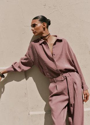 Zara брючний костюм штани та сорочка пудровий рожевий лавандовий