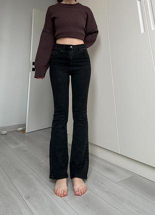Джинсы скинни стрейчевые эластичные чёрные высокая талия посадка клёш 34 36 38 bootcut flared new look 2000s 90s