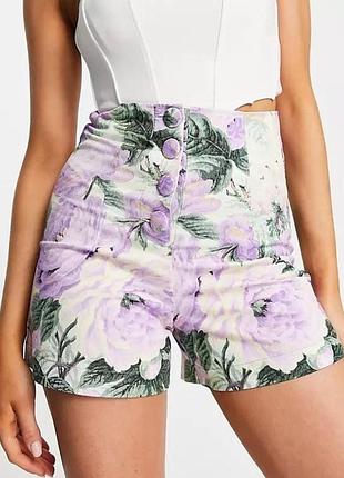 Висока посадка шорти asos у квітковий принт льон натуральний cotton