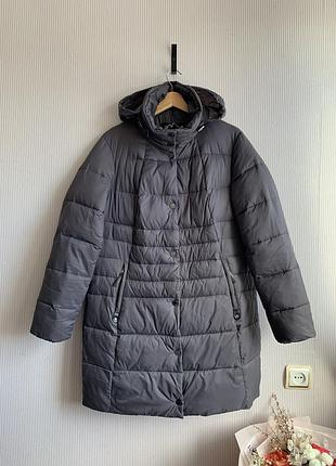 Якісний жіночий пуховик стьоганий сливово-графітовий uk14 eur42