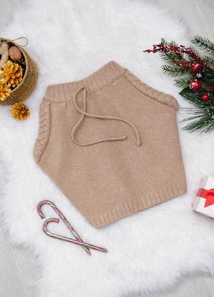 Юбка бежевая шерстяная мини вязаная