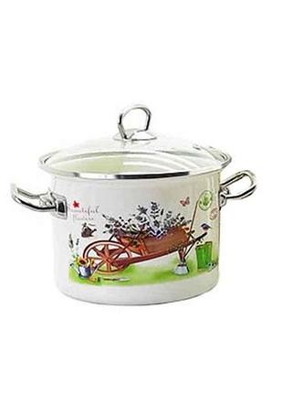 Каструля ем. 5,5л /0 циліндрична садові квіти (молочна) (i83117) тм idilia