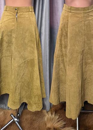 Стильна вінтажна замшева максі спідниця - кльош