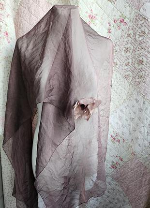 Шелковый шарф палантин 100% шарфик шёлковый шелк цветочек вуаль шовк ткань шовкова платок шовк