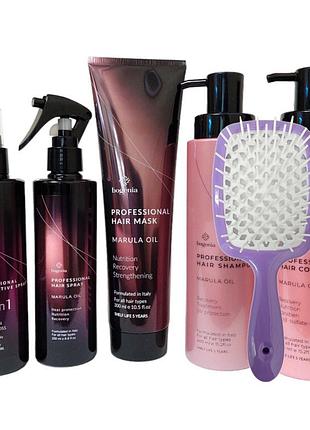 Набір для догляду за волоссям bogenia (шампунь кондиціонер маска термозахист спрей 12 в 1 гребінець)