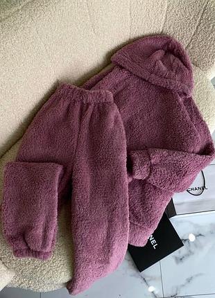 Пижама женская розовая махровая теплая осенняя весенняя зимняя