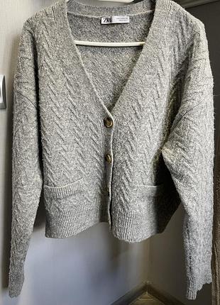 Кардиган zara на ґудзиках сірий, розмір м
