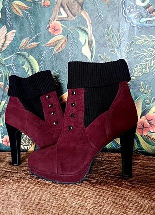 Ботинки ботильоны 38 размера замшевые бордовые марсала