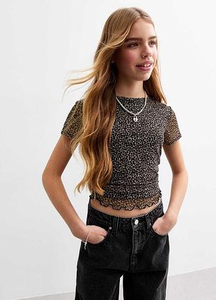 Укорочена футболка 👕 топ сітка лео new look 9 років, 134 см