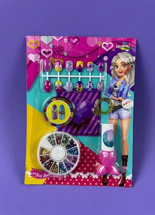 Набір для дитячого манікюру. накладні нігті, лак, блискітки