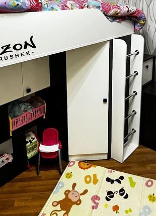 Ліжко дитяче підліткове підсилене з додатковою драбиною й шафою 61-1211