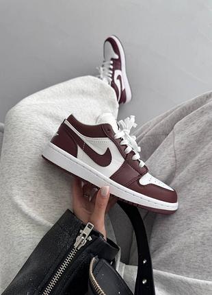 😍 жіночі кросівки air jordan retro 1 low | burgundy / white premium (8)