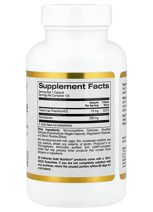 Lake avenue nutrition, бенфотиамин и тиамин, 250 мг, 120 растительных капсул