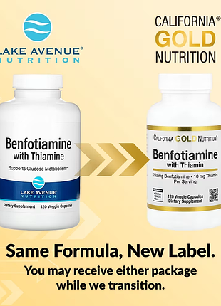 Lake avenue nutrition, бенфотиамин и тиамин, 250 мг, 120 растительных капсул