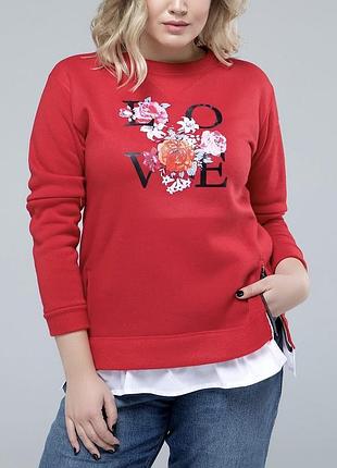 Стильний світшот miledi 46 р. з рубашкою-обманкою ❤️ трендові розрізи