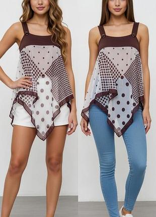 Летний топ коричневый с белым