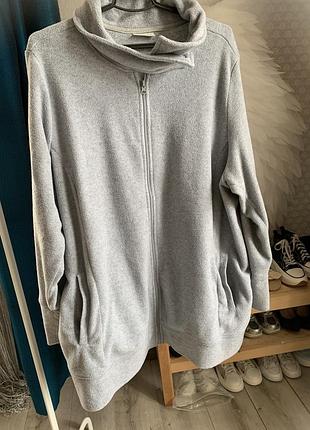 Сіра жіноча толстовка (зіп-худі) вільного крою, виготовлена з м'якого трикотажу батал